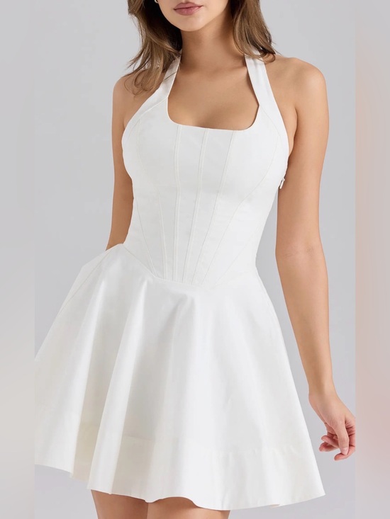 House of CB Dresses & Skirts - NEW HOUSE OF CB Sasha Halter white cotton Minidress Sz L